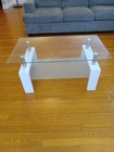 Zety Rectangular Shelf Chrome White Wood Living Room Glass Coffee Table