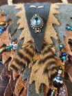 Native American Indian Leather Medicine Bag Necklace Pouch Beaded Feathers Vtg