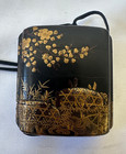 Antique Japanese Inro With Gold Leaf Birds Lacquer