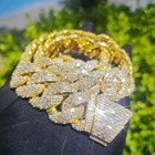 24mm Hip Hop Bubble Cuban Link Chain Necklace Bracelet Zircon Gold Plated