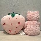 Pink Bear Stuffed Animal Plush With Strawberry Plush Toy Lot
