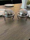 Two 1883 F b  Rogers Silver Co 273 Dome Roll Top Caviar butter Dishes   Inserts