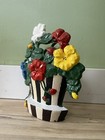 Vintage   Antique 1920s Cast Iron Black   White Flower Pot Doorstop