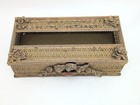 Brass Tone Filigree Tissue Box Faux Amber Citrine Hollywood Regency  Gold Footed