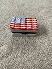 Vintage Porcelain Waving Flag Hand Painted Trinket Box Detailed Rim Bow Closure 