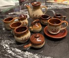 Vintage 1970s Stoneware Mini Tea Set Brown Drip Wheat Child Size 11 Pc