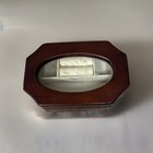 Vintage Small Wooden Jewelry Box With Floral Etched Glass Lid 5 3 4   x 4   