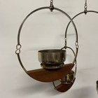 Mid Century Modern Danish Teak   Metal Triple Hanging Planter   Candle Holder