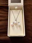 Honora Cultured Pearl Necklace   Earrings Set 925 Sterling Silver White Pearls