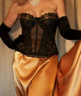 Vtg Black Garter Longline Bustier Bullet Bra 36c