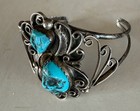 Vintage Turquoise Cuff Bracelet Southwestern Native American Sterling Silver