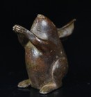 4cm Old Chinese Copper Feng Shui Stand Rabbit Blessing Wealth Lucky Statue