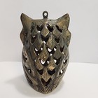 Vintage Brass Owl Candle Holder Hanging Lantern Patina 1970s Mcm Boho
