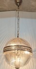 Rare Vintage Art Deco Pendant Light Ceiling Fixture Brass   Crystal Cut Glass