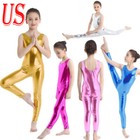 Kid Girl Shiny Metallic Ballet Dance Tank Leotard Unitard Full Bodysuit Jumpsuit