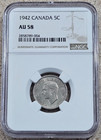 1942 Canada 5c  round  5 Cents Coin Ngc Slabbed   Graded Au 58  rare Last Year 