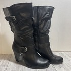 New Black Faux Leather Side Zip Block Heel Mid Calf Boots Women Size 10 Style co
