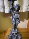 Pair Of Vtg Antique Figural French Cast Metal Bronze  Musketeer Candle Holders