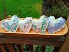 Adorable Vtg Cutter Quilt Valentine Hearts 4 Handmade Bowl Fillers Primitive 