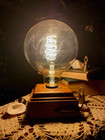 Vintage Thomas Edison Carbon Filament Lamp Replica Wood Base Working Light