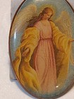 Vtg  Victorian Enameled Guardian Angel In Robe Lapel Pin Religious Oval Shape