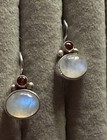 Vintage Sundance Catalog Sterling Silver Moonstone Garnet Dangle Earrings 925