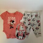 Disney Minnie Mouse Baby 3 Piece Outfit Set Bodysuit  Pants  Bib Sz 6-9m New