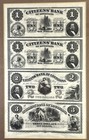 1800s Citizens Bank New Orleans Uncut Sheet  1  2  3 Notes Framed