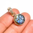 Moon Face Carved Labradorite Gemstone Handmade Sun Pendant 925 Sterling Silver