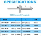 Large Flange Pop Rivets 3 16  Aluminum Body Steel Mandrel Large Dome Head 6-8   