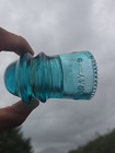 1 Small Blue Aqua Hemingray 9 Insulator    Old Usa Glass Telephone Insulator    
