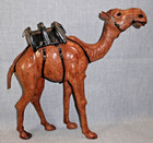 Vtg 13  Collectible Wooden Leather Wrapped Camel Figure W Glass Eyes Figurine