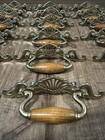 Vtg Antique Drawer Cabinet Pulls Brass Oak Wood French Provincial  2 5  Center