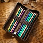 Pen Bag Genuine Leather Zipper Pen Pencil Case School Office Stationery Fountain