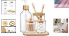 Bamboo Bathroom Accessories Set 5 Pack Soap Dispenser Toothbrush Holder Qtip Jar