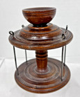 Antique Peaseware Treenware Turned Wood Sewing Thread Spools Caddy 4 1 4  Tall