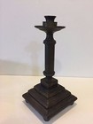 Rare Antique Brass Candlestick Holder W wooden Base  12  Tall  5 1 2  X 5 1 2 