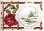 C1880 Snow Cottage Rose Embossed Scenic Victorian Trade Card Z193