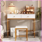 White Makeup Vanity Desk No Mirror Small Vanity Table Set Make Up Desk W  Stool