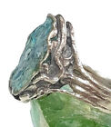 Roman Glass Ring Silver 925 Ancient Oval Fragment 200 B c Bluish Patina  Size 8