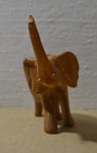 Vintage Hand Carved 5  L X 4  T Wooden Elephant With Trunk Up   Tusks