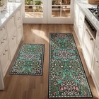 Green Kitchen Mat Set Of 2  Non Slip Kitchen Rug For Pink Flower