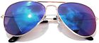 Blue Mirror Reflective Colored Lens Sunglasses Aviator Gold Metal Frame Men Uvb
