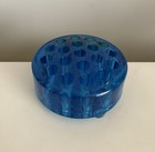Vintage Blue Glass Flower Frog 19 Hole 3 5  Flaws
