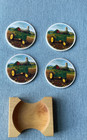 John Deere Legends Stoneware Coaster Set W wood Holder Set Of 4 Euc