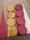 Vintage Backgammon Set W  Red Swirl   Butterscotch Bakelite Pieces