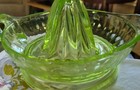Vintage Older Very Heavy Green Glasss Juicer Reamer Uranium Hazel Atlas 