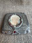 Antique Rare 800 Silver Hand-painted Figure Scene Gemstone Mirror Box