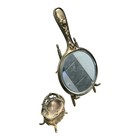 Vintage Brass Vanity Set  Rose Vine Art Nouveau Hand Mirror  Ornate Trinket Box