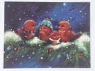 Vintage Greeting Card Christmas Cute Red Bird Family Music Notes Unused